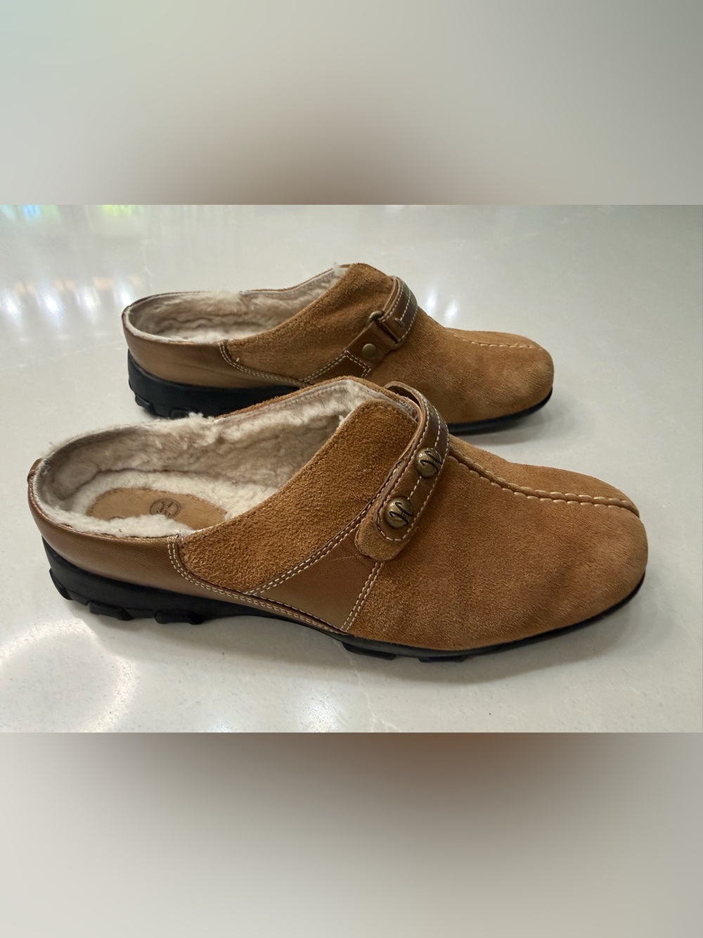 Cole Haan Waterproof Tan Suede Shearling-Lined Slip-On Loafers, 8.5